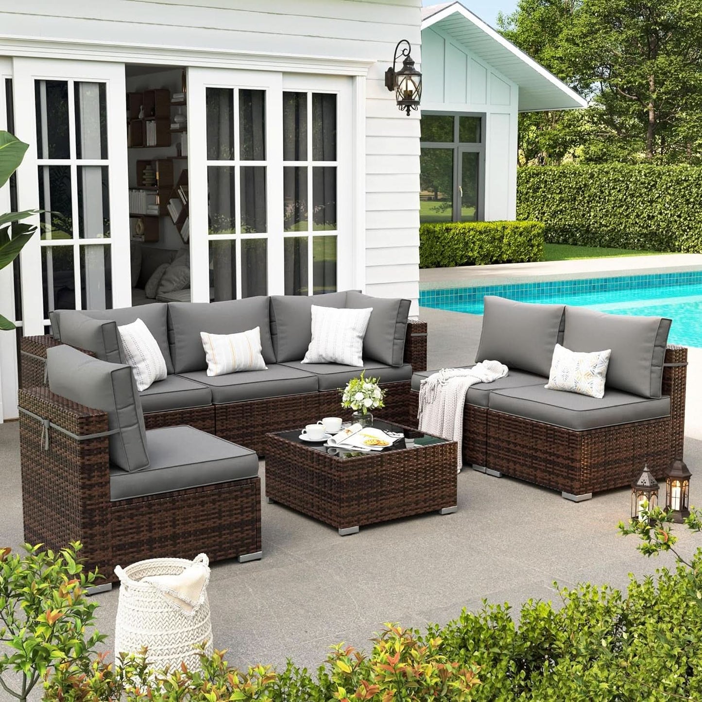7 Piece Outdoor Sectional Patio Set with Waterproof Cover