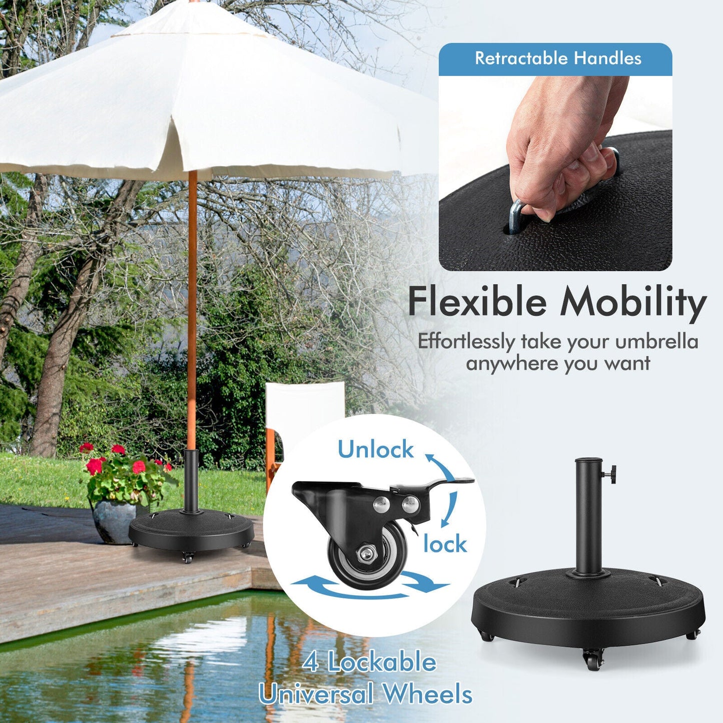 51 Lb Outdoor Umbrella Base with Wheels