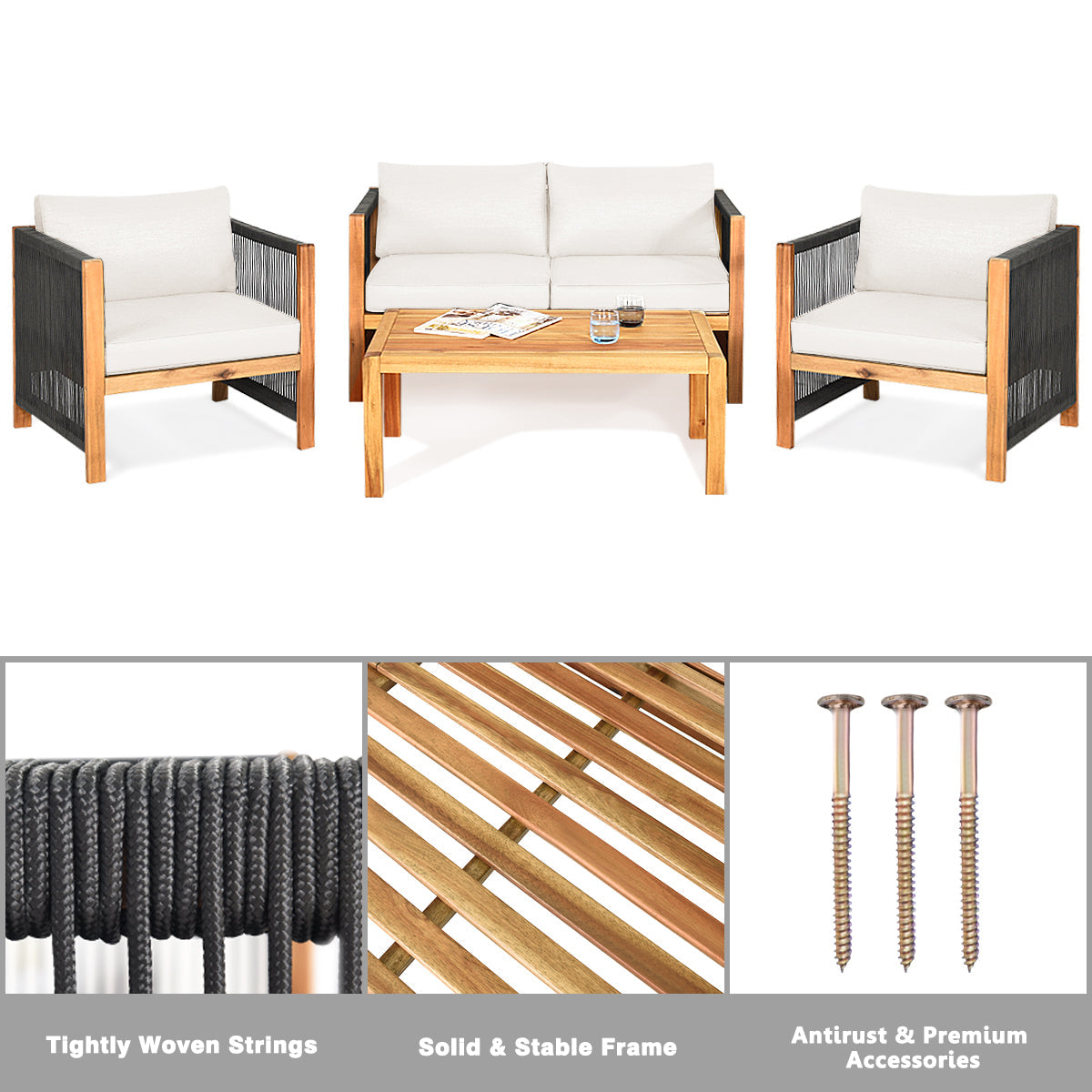 4-Piece Outdoor Patio Furniture Set with Cushions