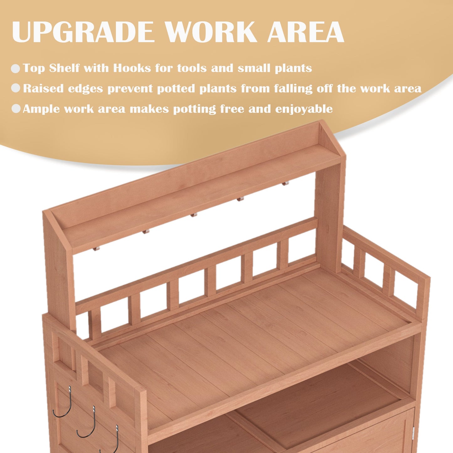 Outdoor Potting Bench with Storage Cabinet and Top Shelf