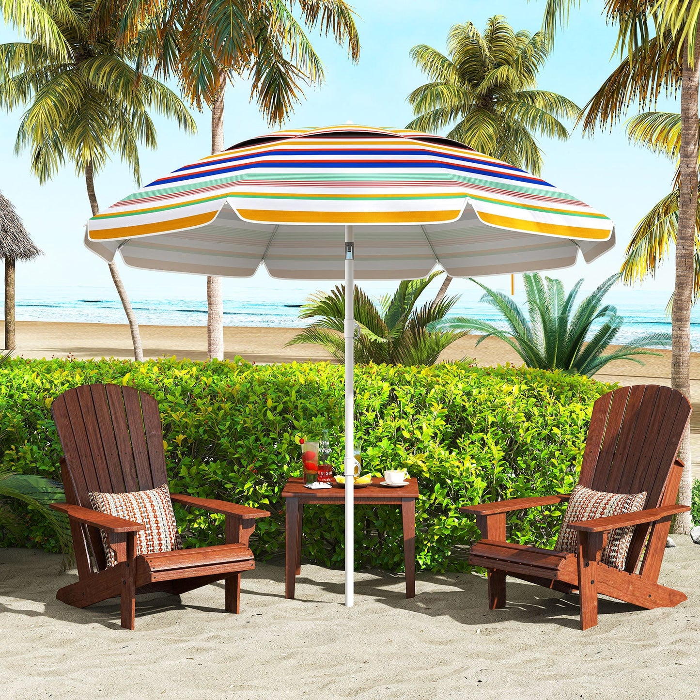 6.5 Feet Beach Umbrella with Upf50+ Sun Protection and Push Button Tilt-colorful