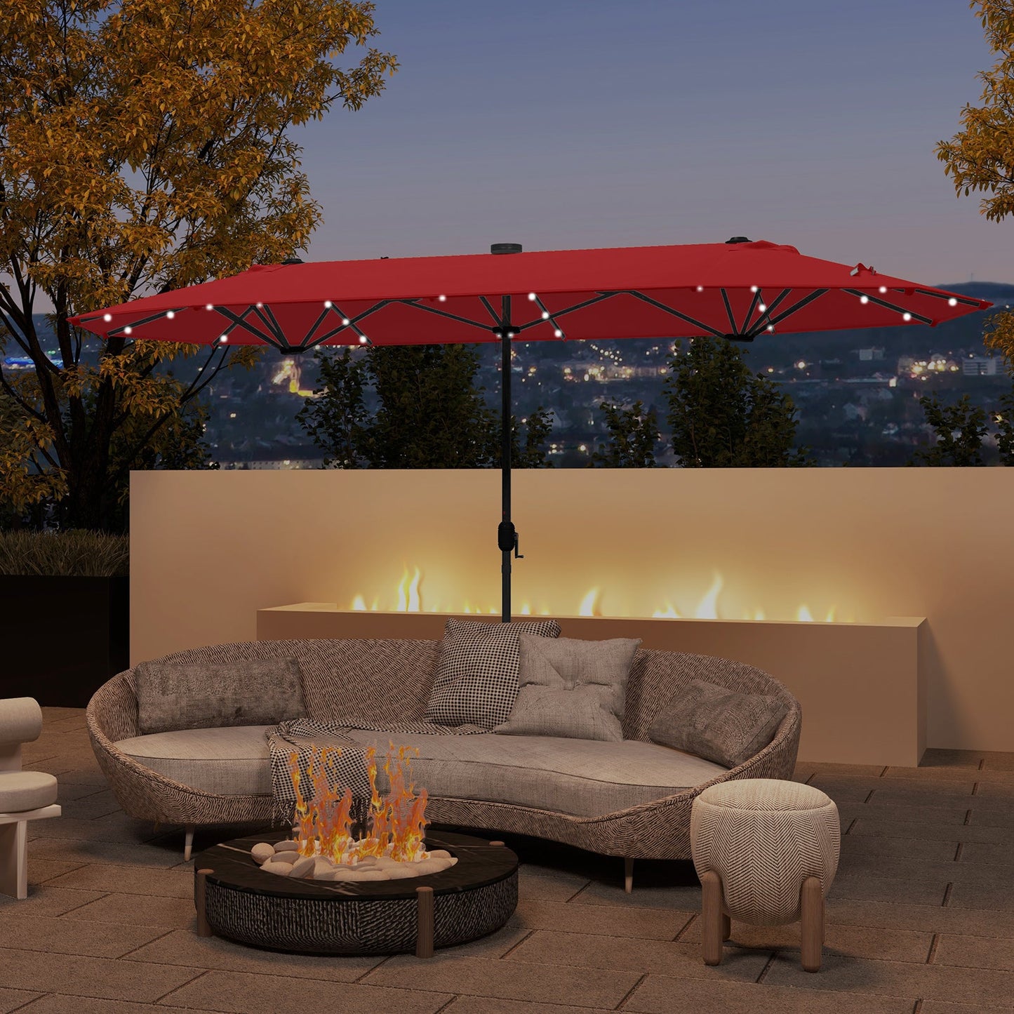 13FT Double-sided Patio Umbrella with Solar Lights for Garden Pool Backyard