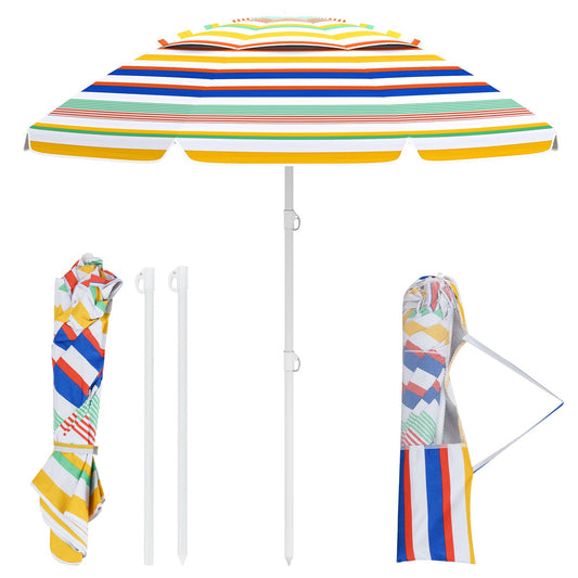 6.5 Feet Beach Umbrella with Upf50+ Sun Protection and Push Button Tilt-colorful