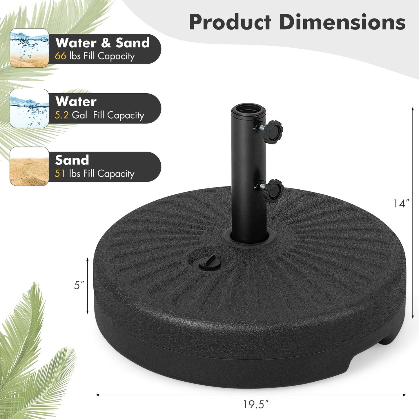 19.5 Inch Fillable Round Umbrella Base Stand