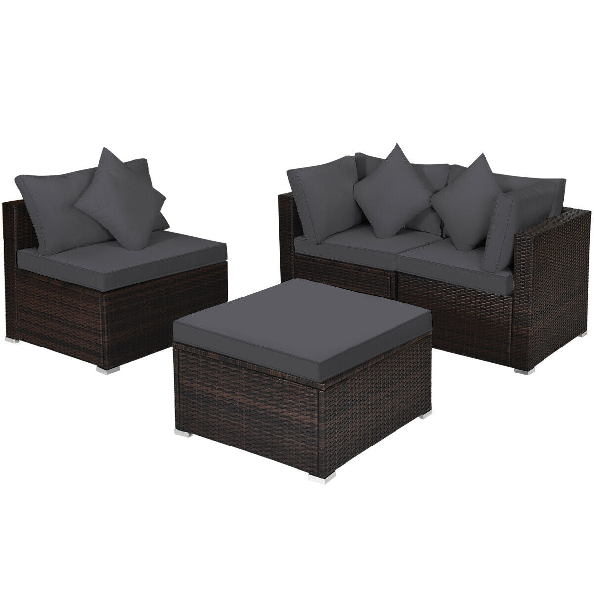 4-Piece Rattan Patio Furniture Set with Cushions