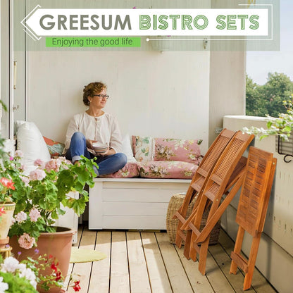 3 Piece Acacia Folding Bistro Set with Cushions