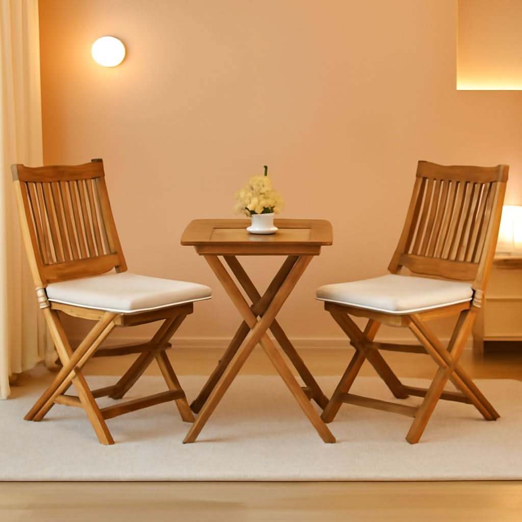 3 Piece Acacia Folding Bistro Set with Cushions