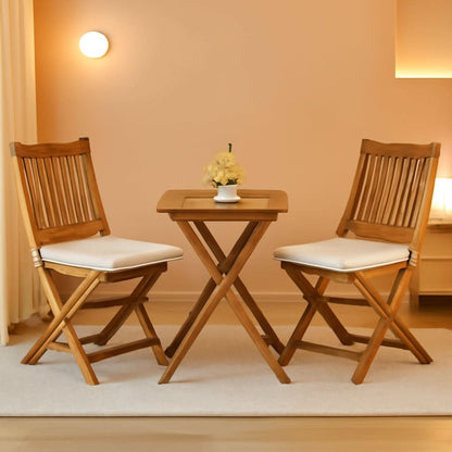 3 Piece Acacia Folding Bistro Set with Cushions