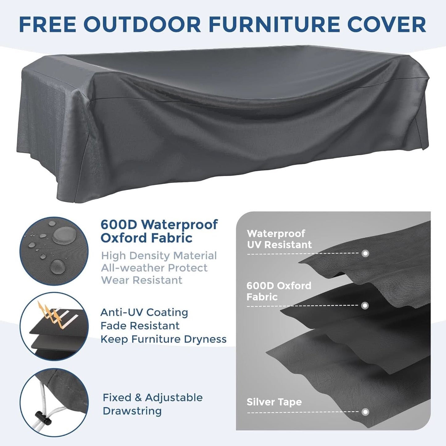 7 Piece Outdoor Sectional Patio Set with Waterproof Cover