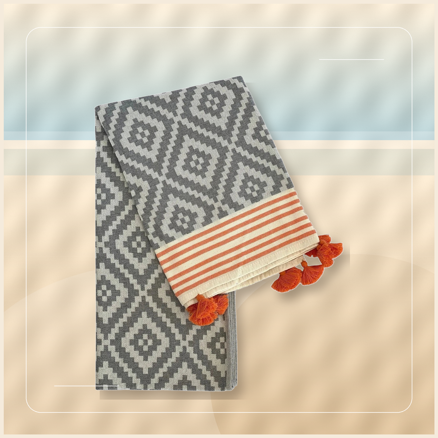 Duskline Turkish Cotton Towel Throw styled on a warm high-resolution dune backdrop