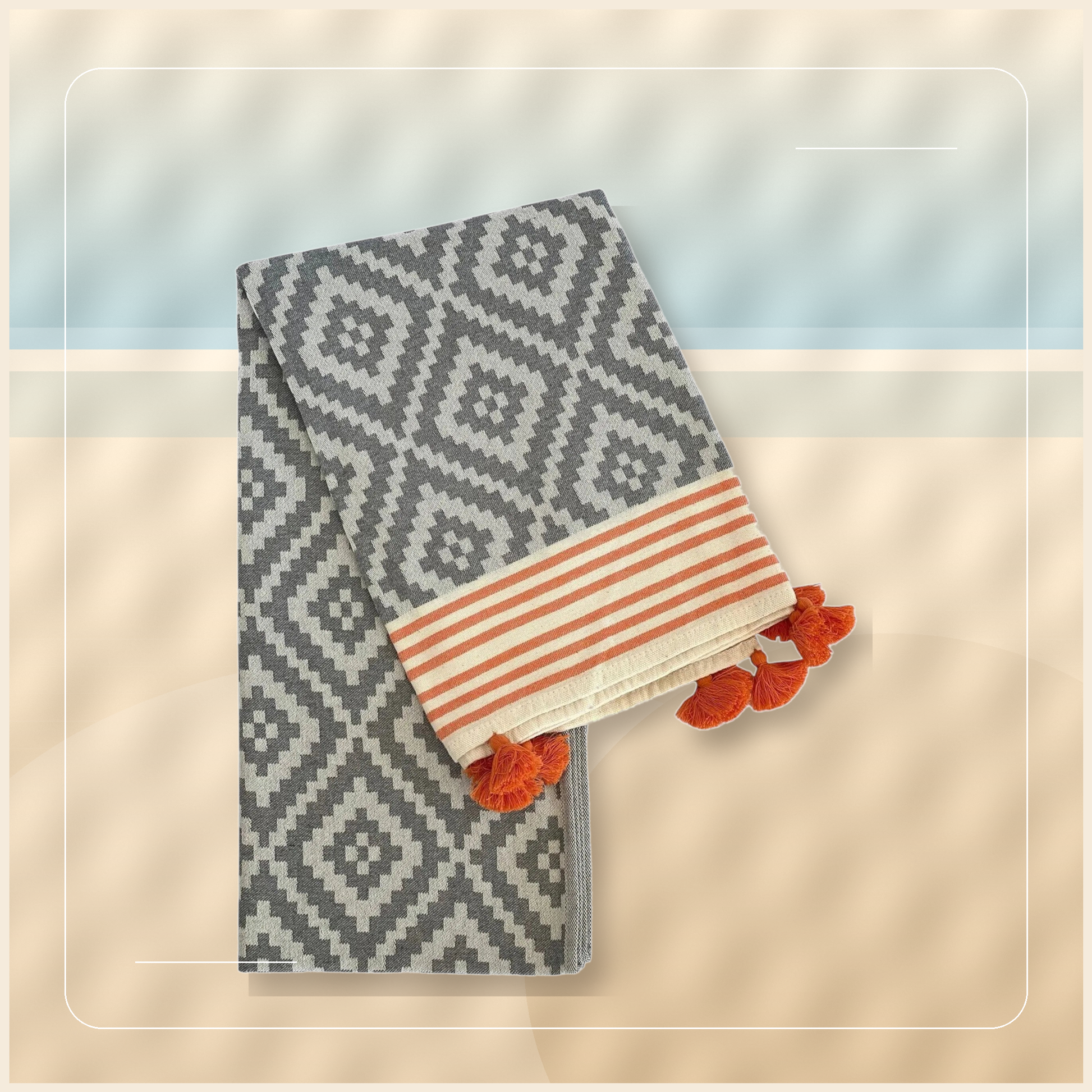 Duskline Turkish Cotton Towel Throw styled on a warm high-resolution dune backdrop
