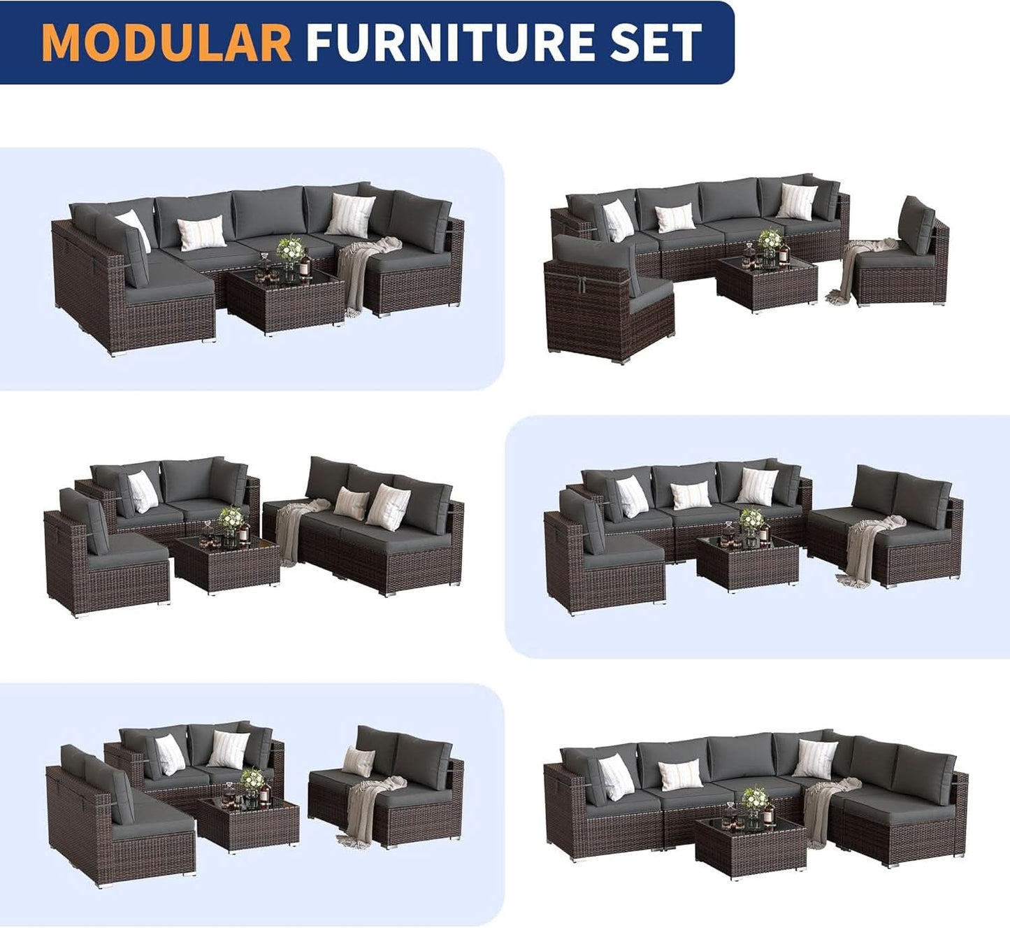 7 Piece Outdoor Sectional Patio Set with Waterproof Cover