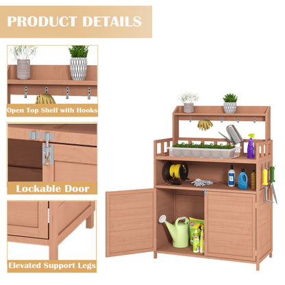 Outdoor Potting Bench with Storage Cabinet and Top Shelf