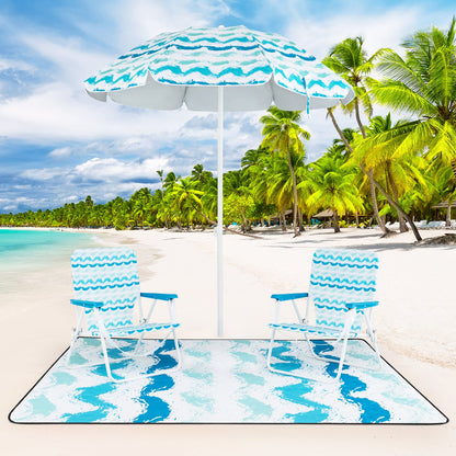 Beach Umbrella Set with Two Folding Chairs and Picnic Blanket