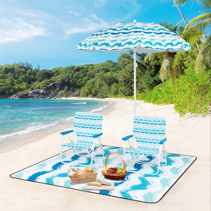 Beach Umbrella Set with Two Folding Chairs and Picnic Blanket