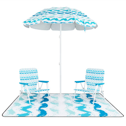 Beach Umbrella Set with Two Folding Chairs and Picnic Blanket