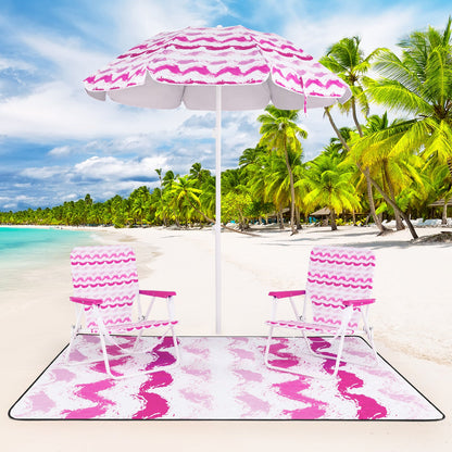 Beach Umbrella Set with Two Folding Chairs and Picnic Blanket