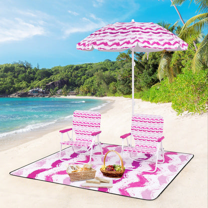 Beach Umbrella Set with Two Folding Chairs and Picnic Blanket
