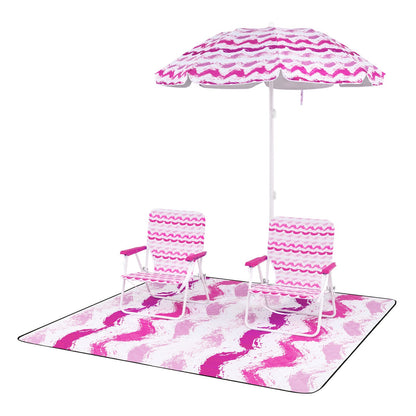 Beach Umbrella Set with Two Folding Chairs and Picnic Blanket