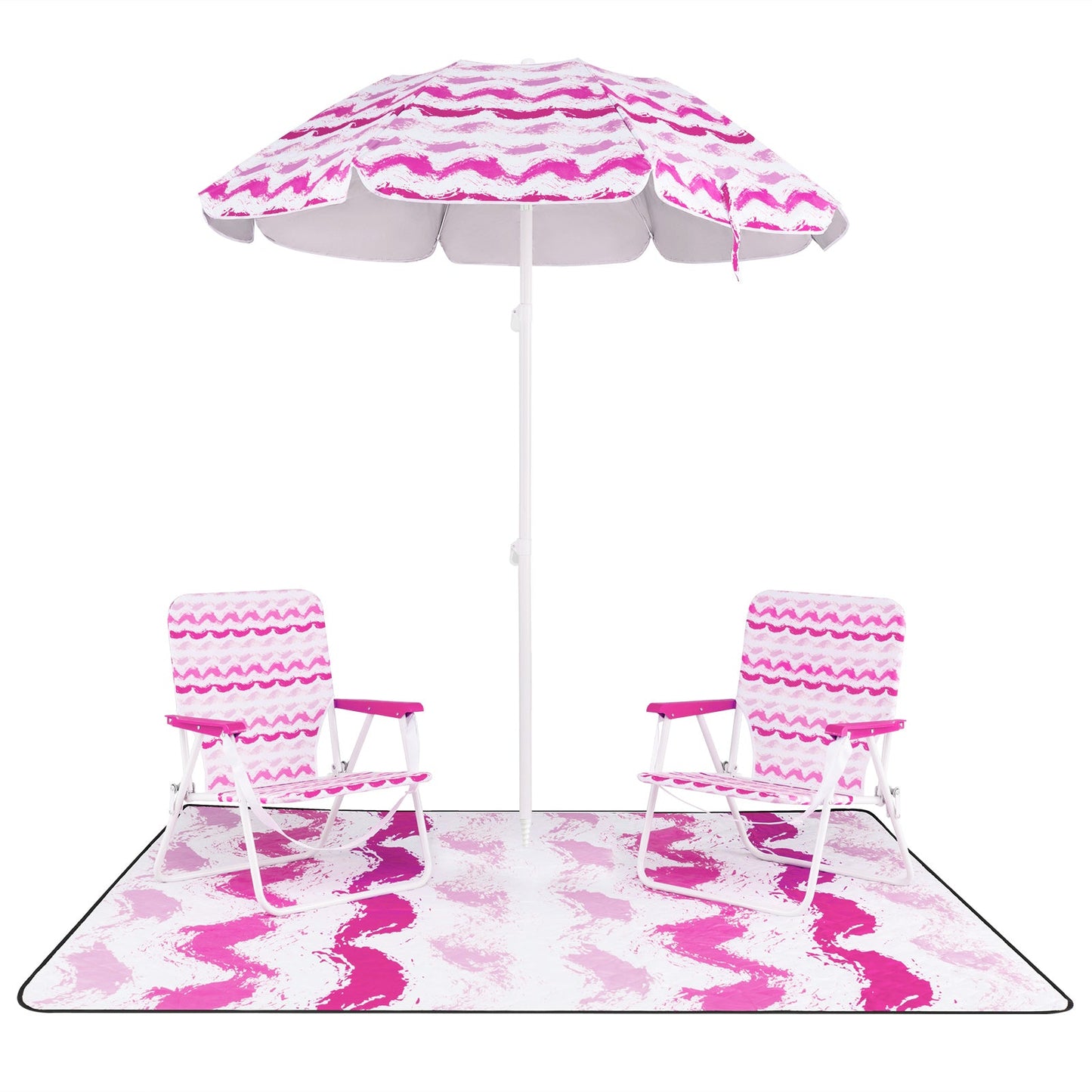Beach Umbrella Set with Two Folding Chairs and Picnic Blanket
