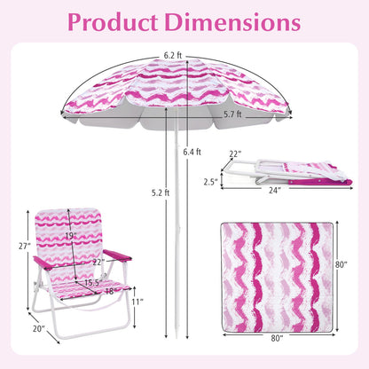 Beach Umbrella Set with Two Folding Chairs and Picnic Blanket