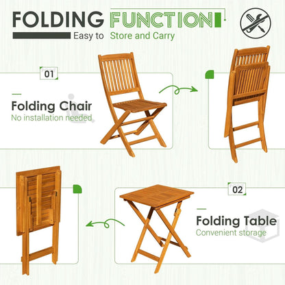 3 Piece Acacia Folding Bistro Set with Cushions