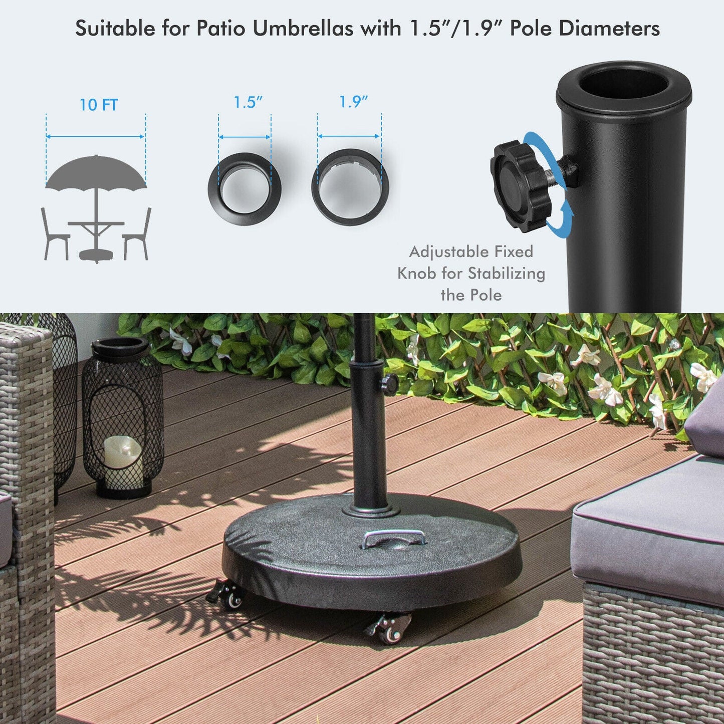 51 Lb Outdoor Umbrella Base with Wheels