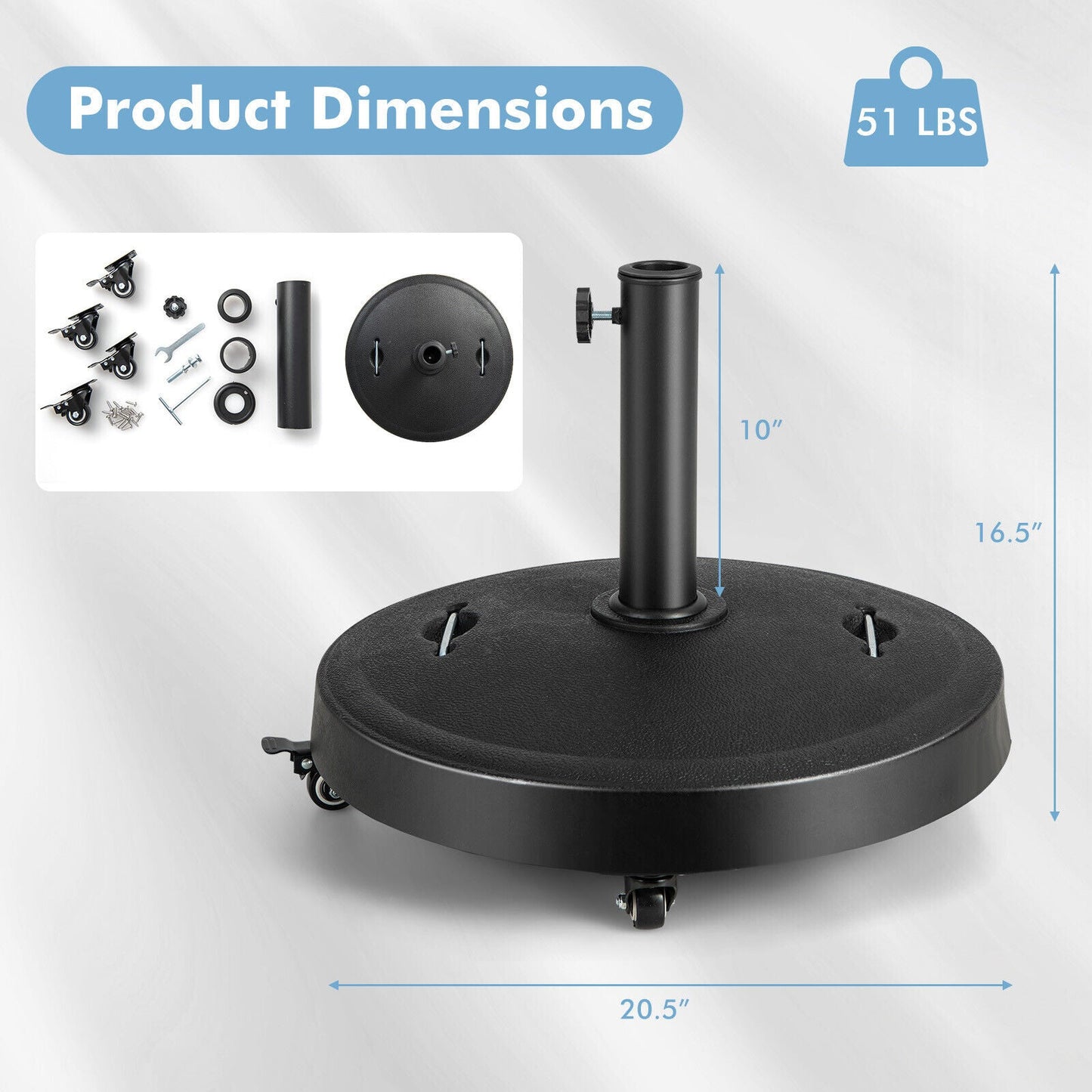 51 Lb Outdoor Umbrella Base with Wheels