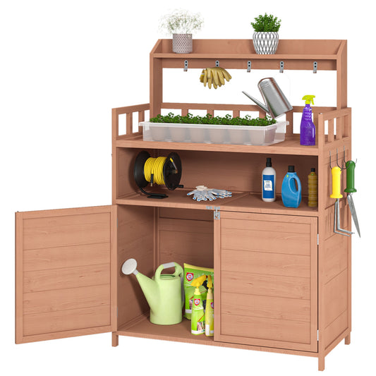 Outdoor Potting Bench with Storage Cabinet and Top Shelf