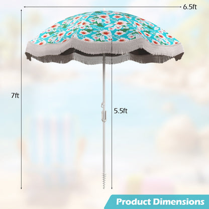 Fringed Beach Umbrella with Tilt