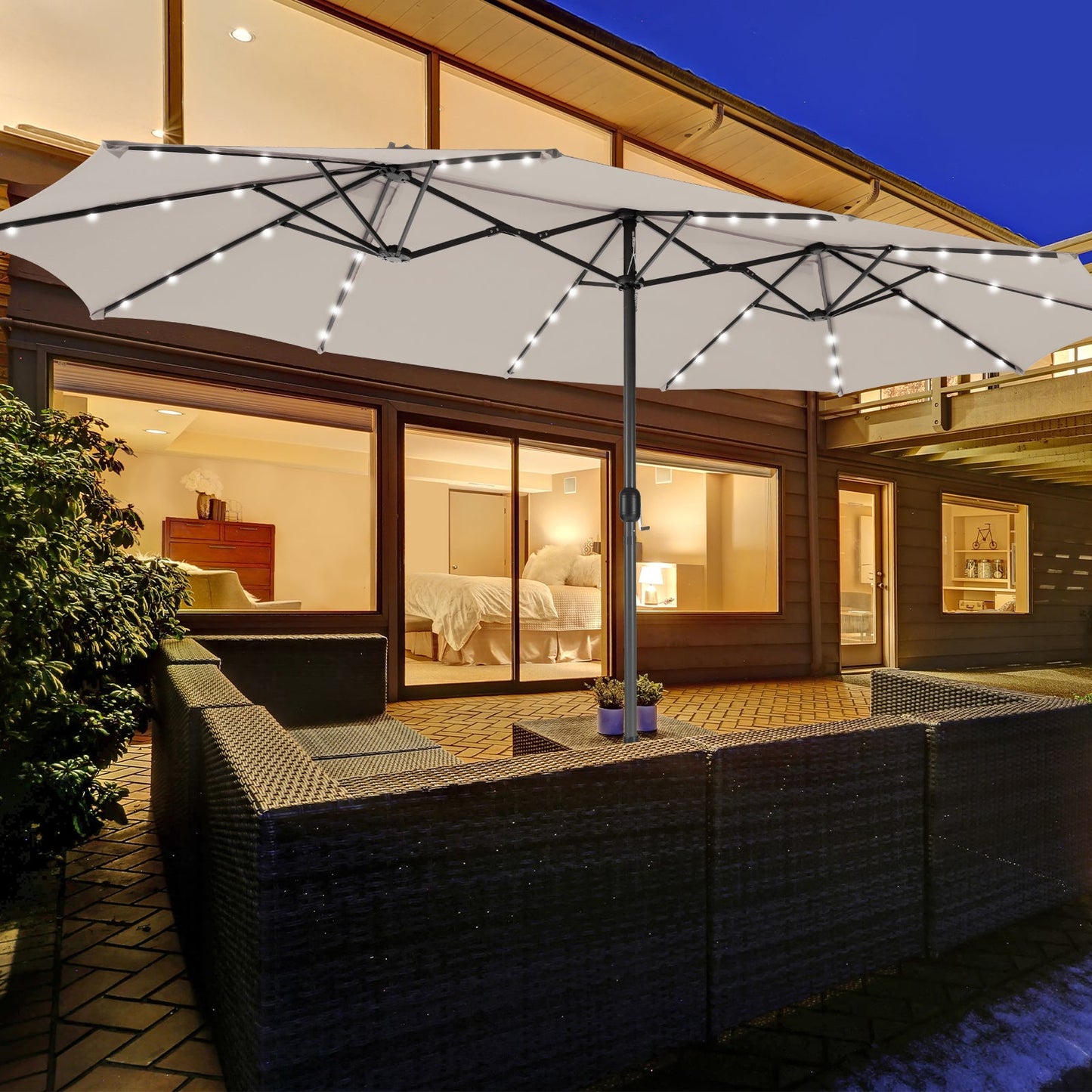 15 Feet Double-sided Patio Umbrella with 48 LED Lights