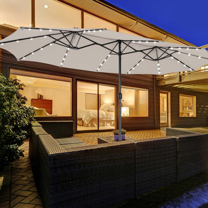 15 Feet Double-sided Patio Umbrella with 48 LED Lights