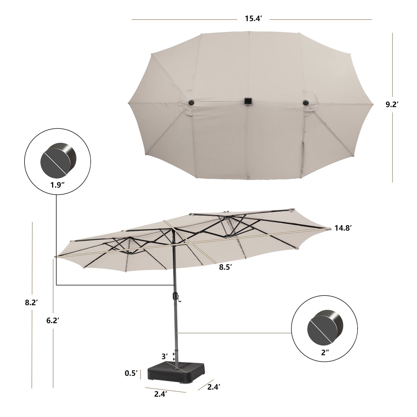 15 Feet Double-sided Patio Umbrella with 48 LED Lights