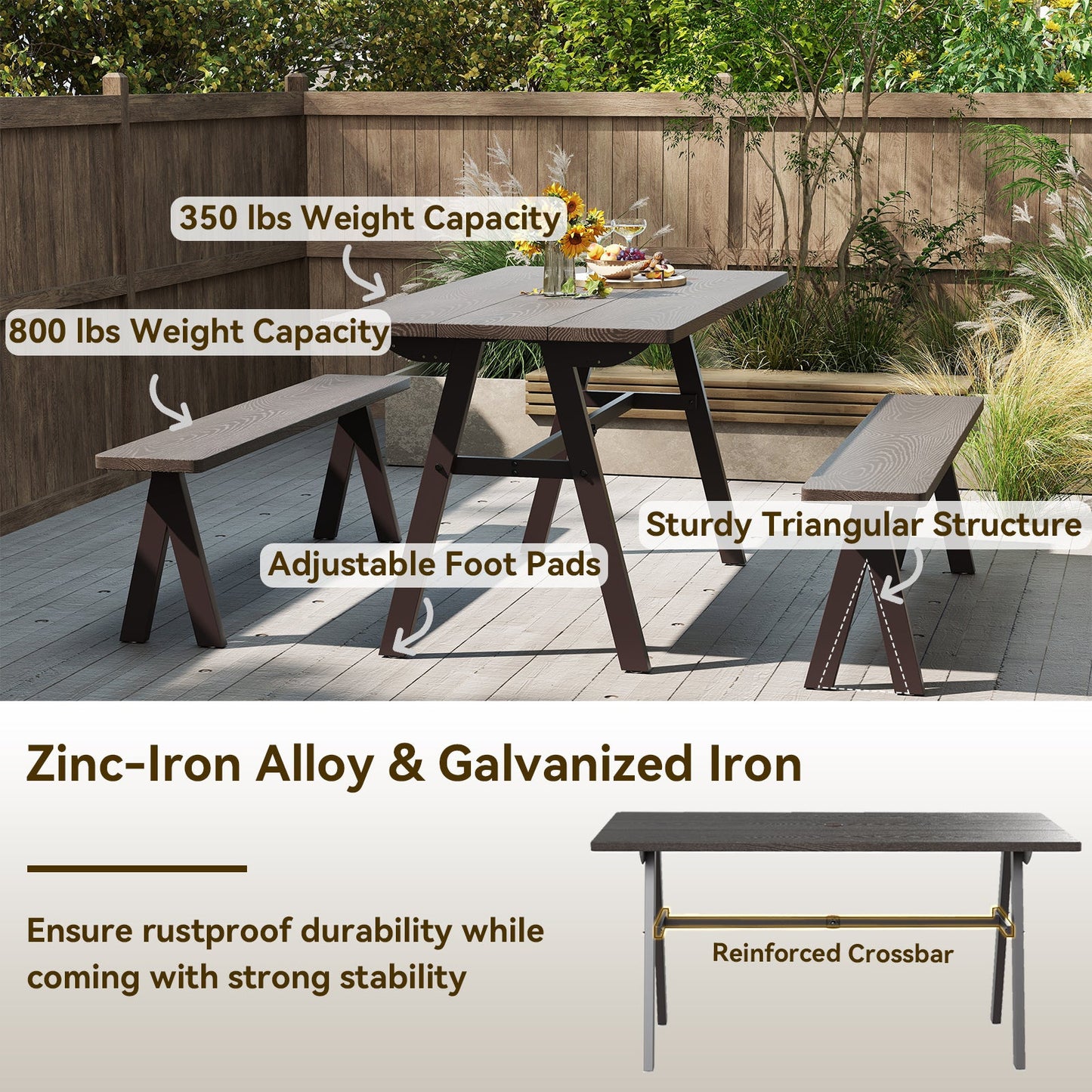 Outdoor Dining Table for 6 with Umbrella Hole