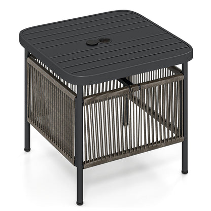 Outdoor Side Table with Umbrella Hole and Storage Shelf