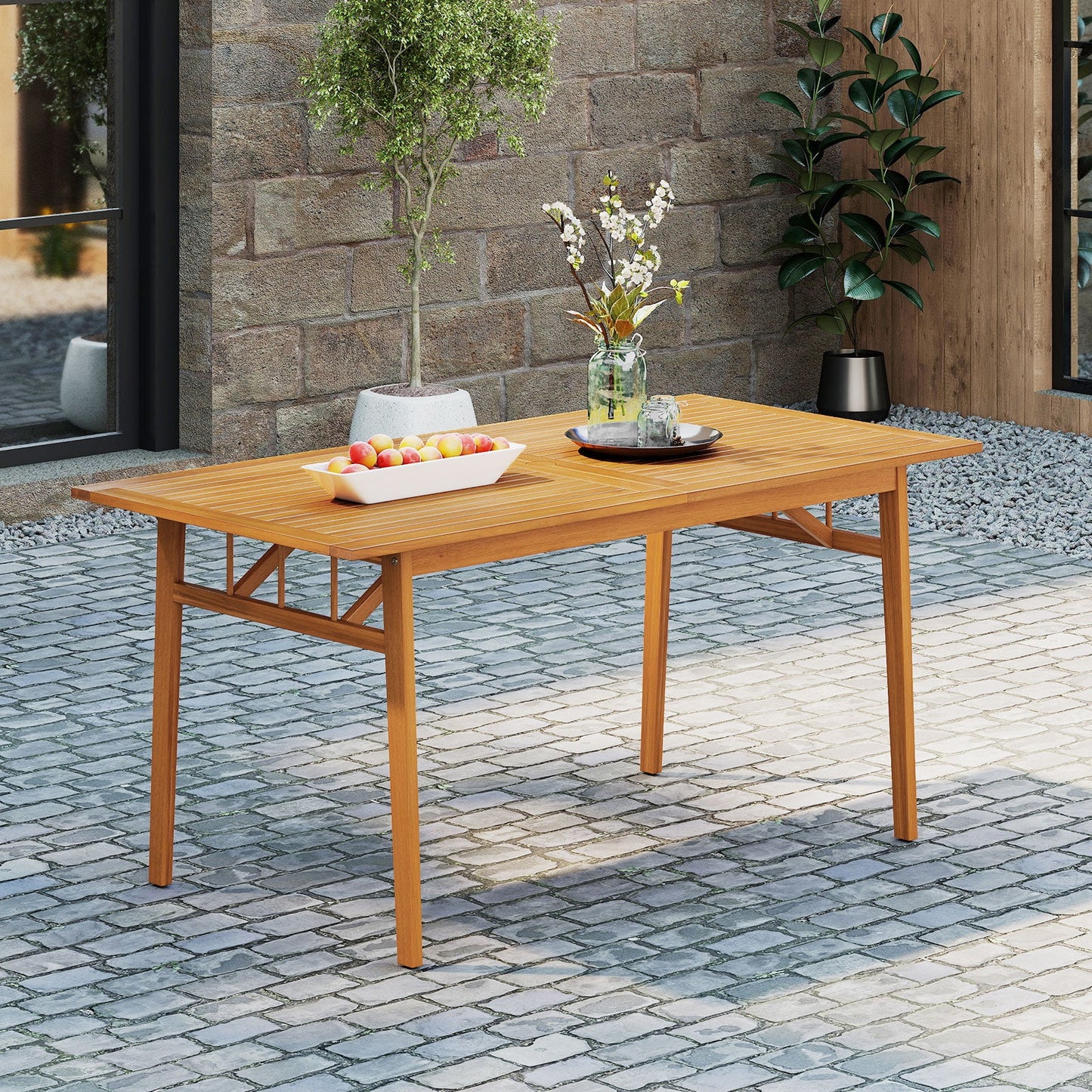 Outdoor Wooden Dining Table with Umbrella Hole
