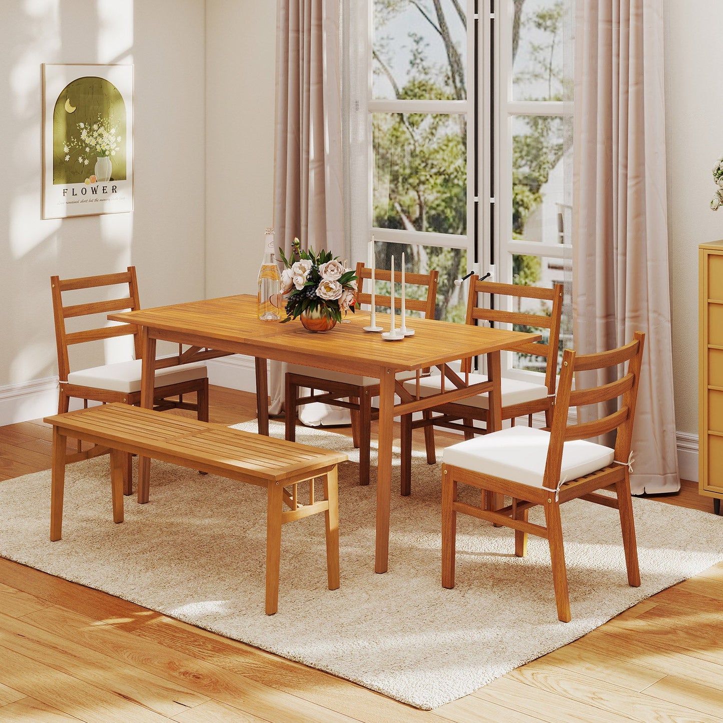 Outdoor Wooden Dining Table with Umbrella Hole