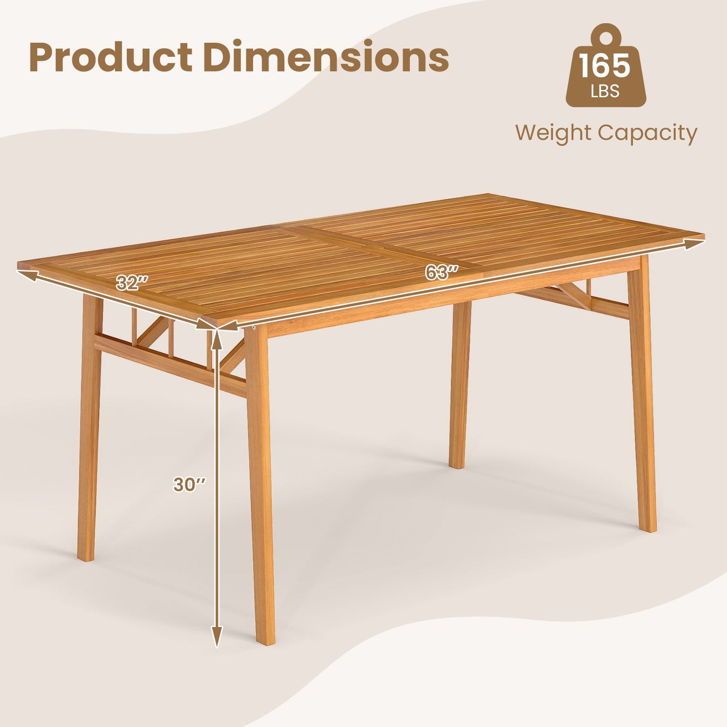 Outdoor Wooden Dining Table with Umbrella Hole