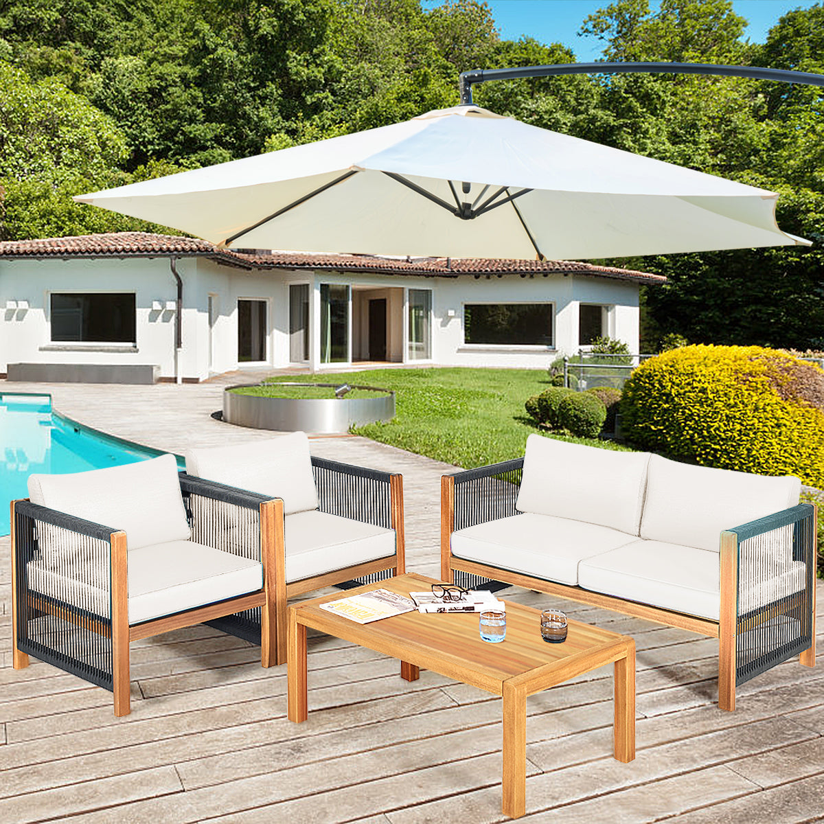 4-Piece Outdoor Patio Furniture Set with Cushions