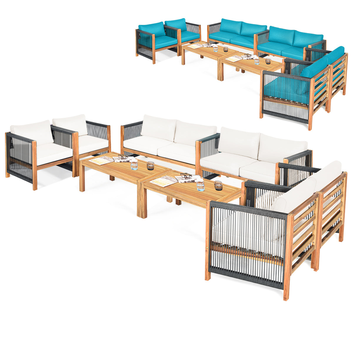 4-Piece Outdoor Patio Furniture Set with Cushions