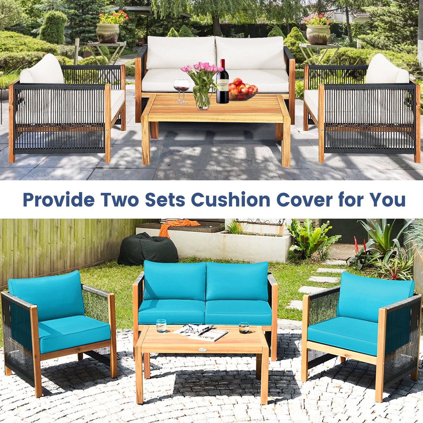 4-Piece Outdoor Patio Furniture Set with Cushions