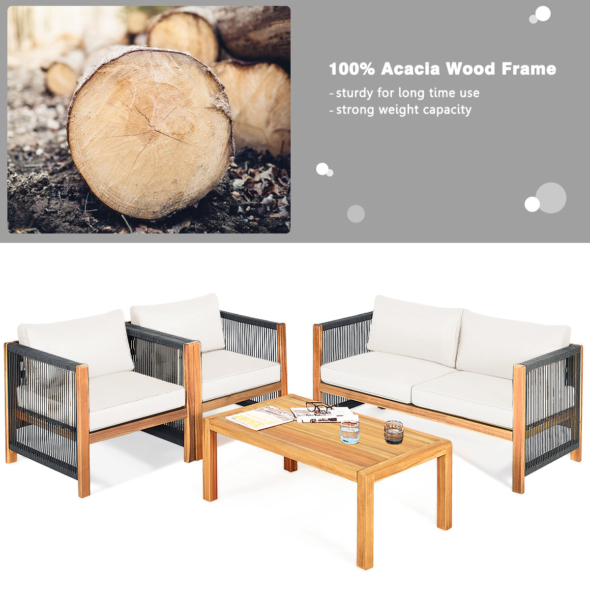 4-Piece Outdoor Patio Furniture Set with Cushions