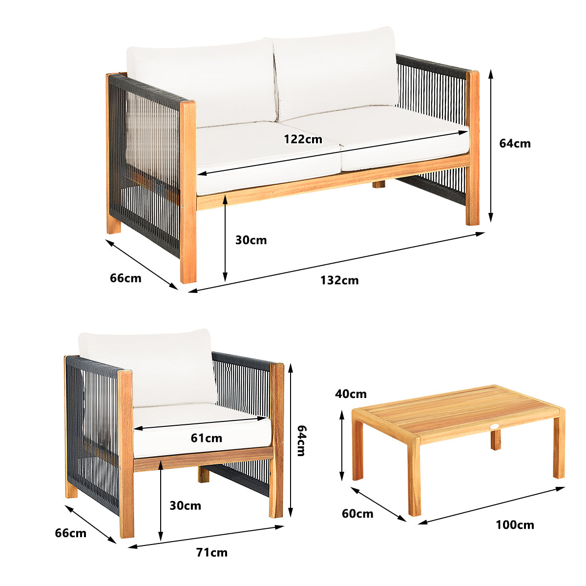 4-Piece Outdoor Patio Furniture Set with Cushions