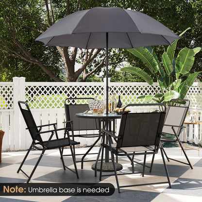 6 Pieces Patio Dining Set Folding Chairs Glass Table Tilt Umbrella