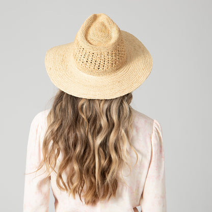 Wide-Brim Raffia Fedora with Crochet Crown