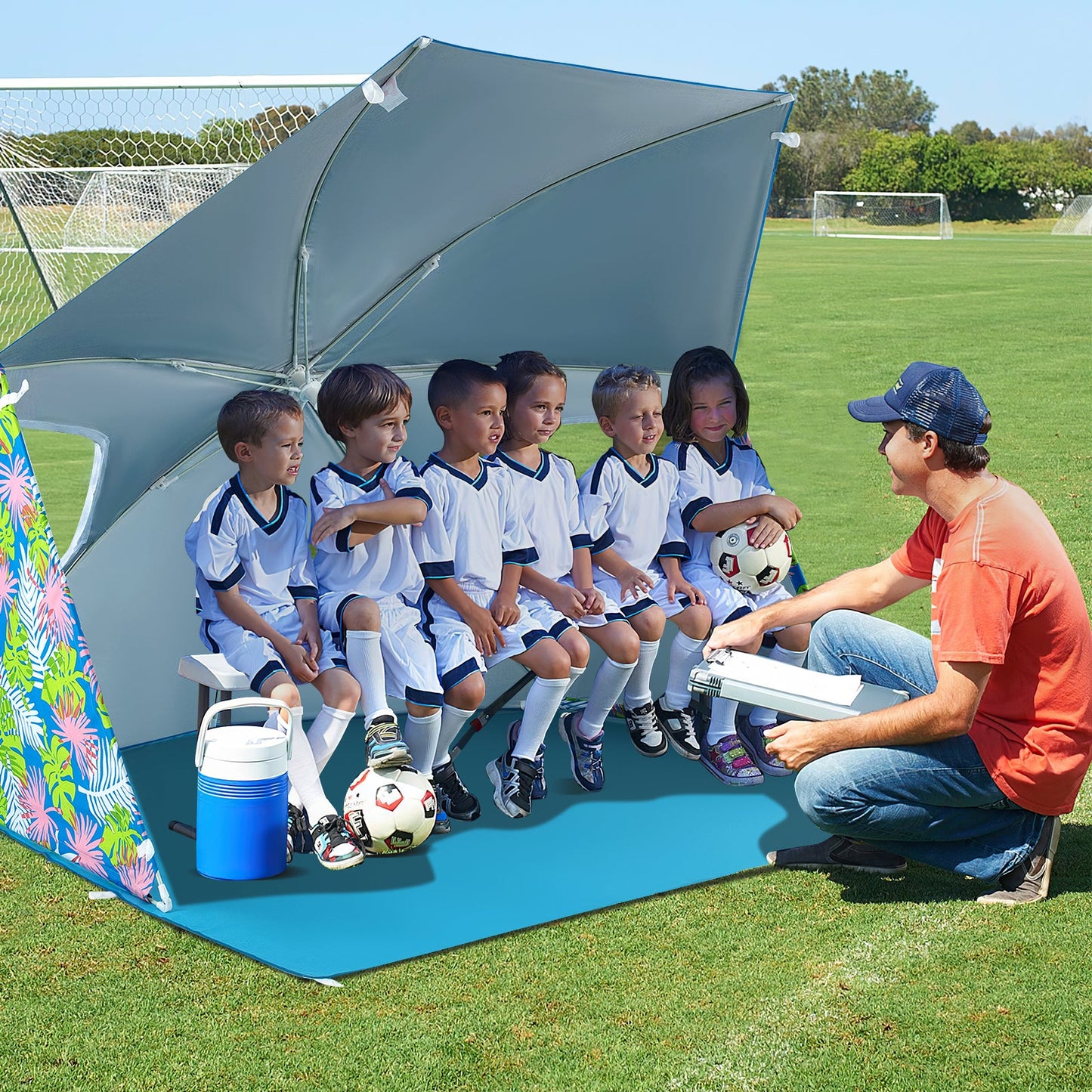 Upf50+ Sun Protection Beach Umbrella Tent with Portable Carrying Bag-blue