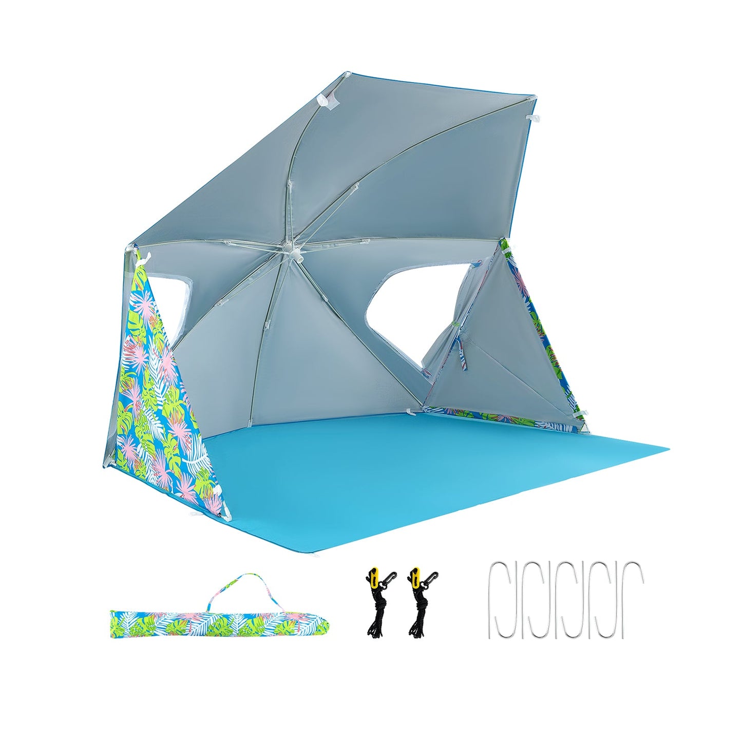 Upf50+ Sun Protection Beach Umbrella Tent with Portable Carrying Bag-blue