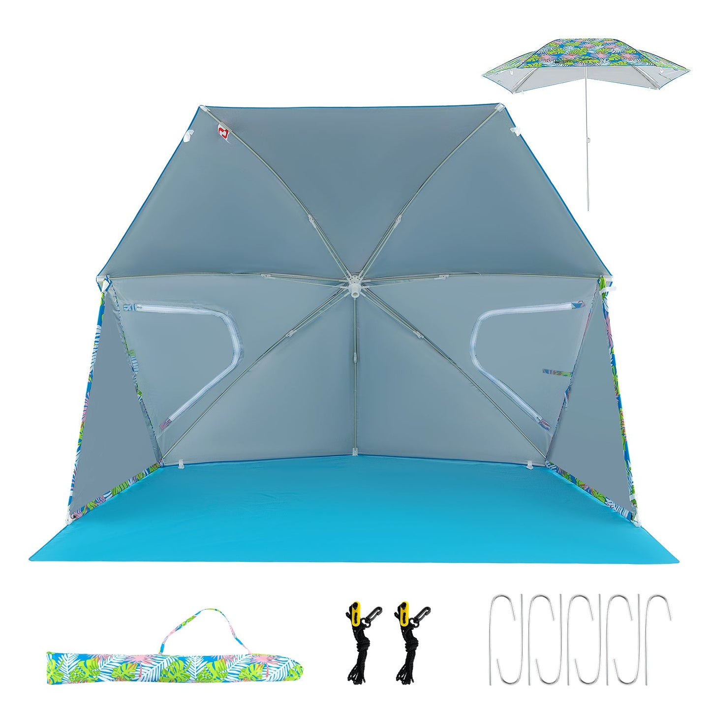 Upf50+ Sun Protection Beach Umbrella Tent with Portable Carrying Bag-blue