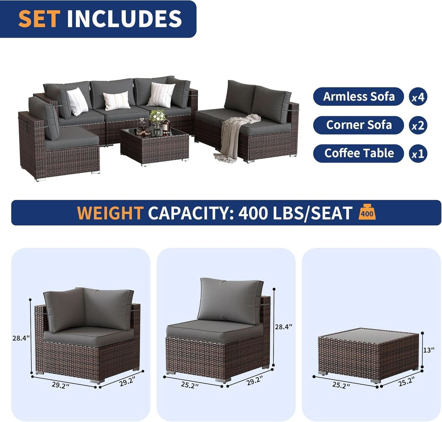 7 Piece Outdoor Sectional Patio Set with Waterproof Cover