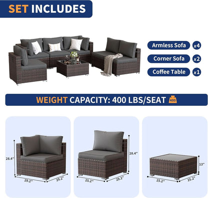 7 Piece Outdoor Sectional Patio Set with Waterproof Cover